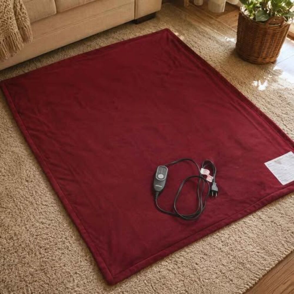 Sunbeam Heated Throw Blanket – Burgundy – 3 Heat Settings + Auto Shut-Off